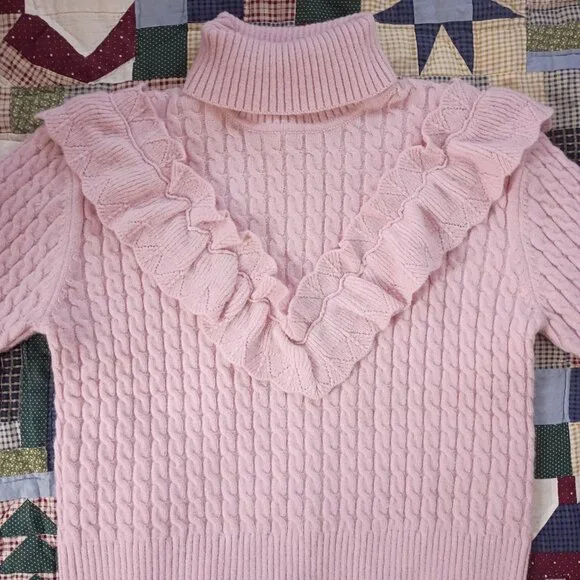 Size M Sugar Thrills Pink Ruffle Turtleneck Sweater - Picture 2 of 10
